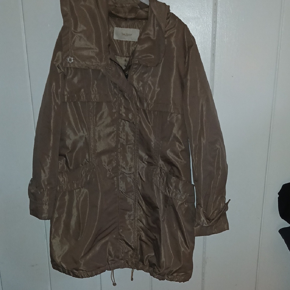 Brown Shiny Raincoat with Cinched Waist